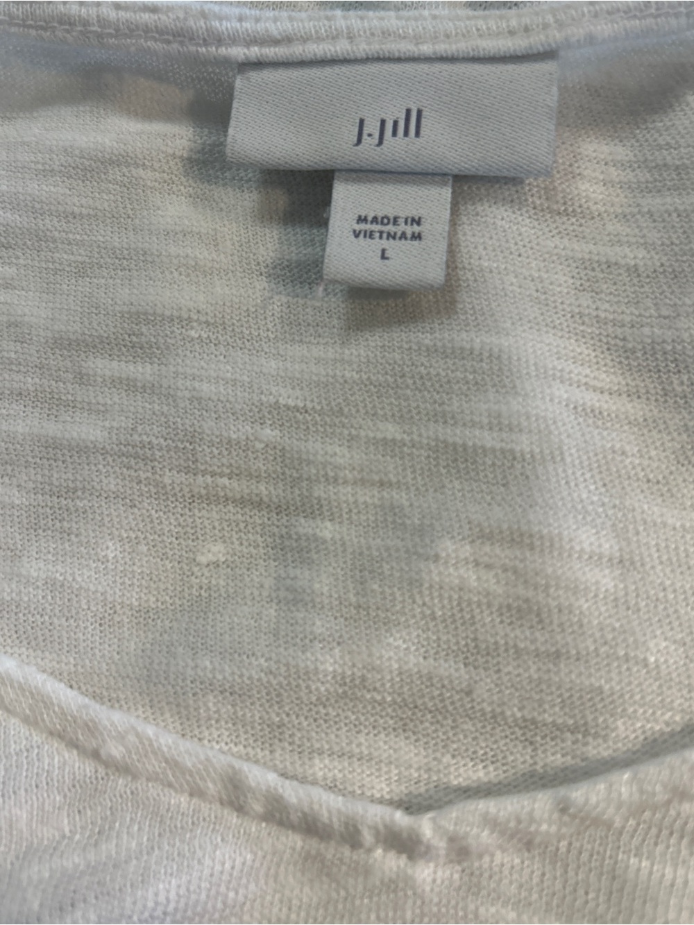 J. Jill White Linen Cotton Slub Crochet Trim Sharkbite Hem Top Size Large L - Picture 3 of 6